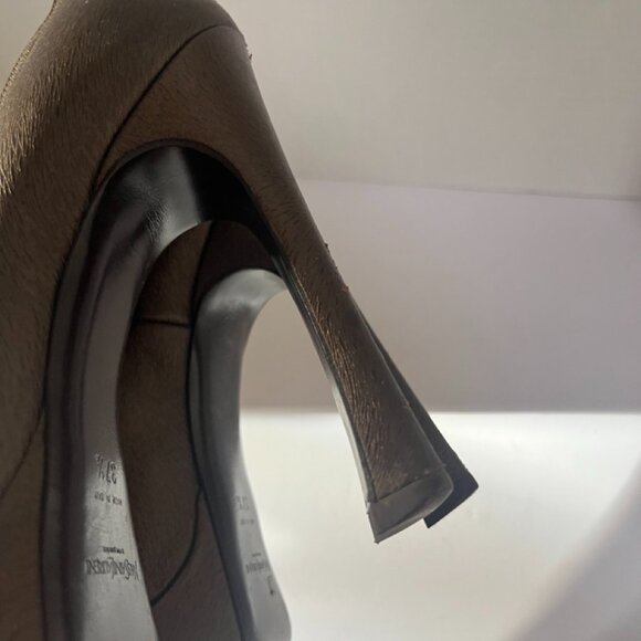 Yves Saint Laurent YSL Paris Metallic Bronze Leather Platform Peep Toe US 7.5 - Picture 3 of 11